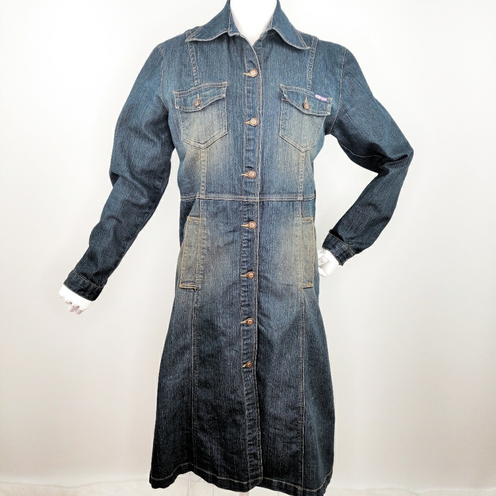 Vintage Retro 90s Button Front Denim Shirt Dress S
